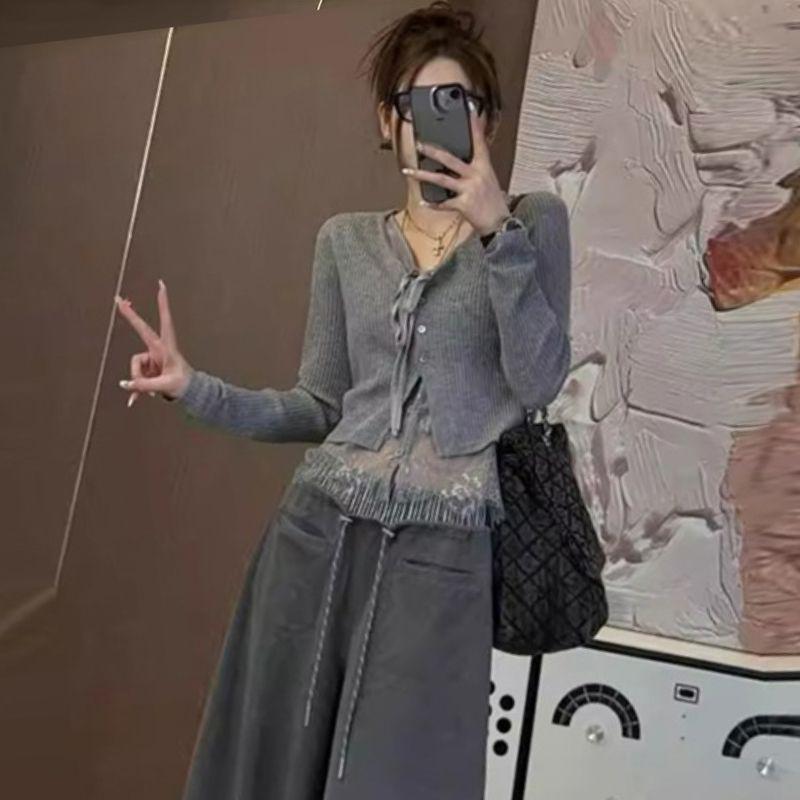 

2026 Spring/Summer Elegant Slimming Two-Piece Knit Sweater & Wide-Leg Pants Set for Youthful Women XL (approx. 115-130 lb)
