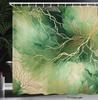 Rideau de douche Feuille Aquarelle Verte avec Nervures Dorées et Design Nature Abstrait Tissu Résistant à l'Eau Salle de Bain Bohème Moderne