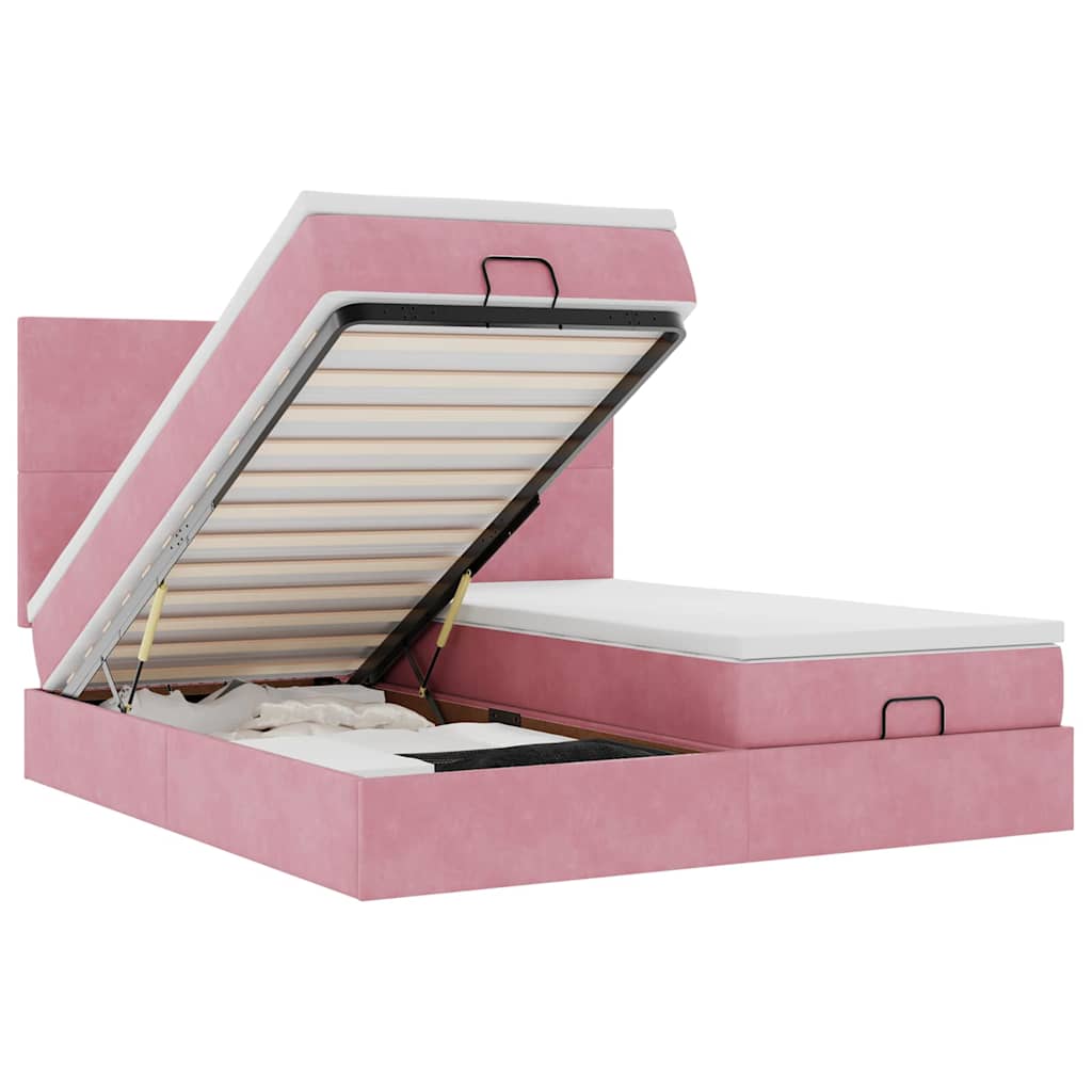 Ottoman Bed with Mattresses & LEDs Pink 160x200 Cm Velvet