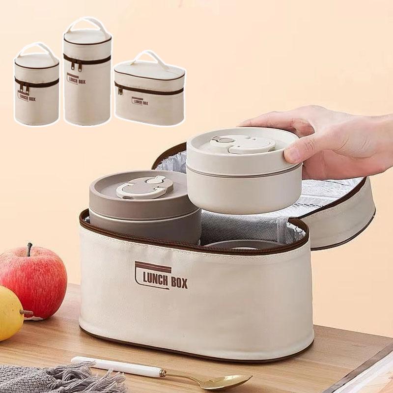 Round Portable Thermal Bag for Lunch Portable Ice Cooler Pack Insulation Picnic Food Storage Bags School Bento Dinner Container