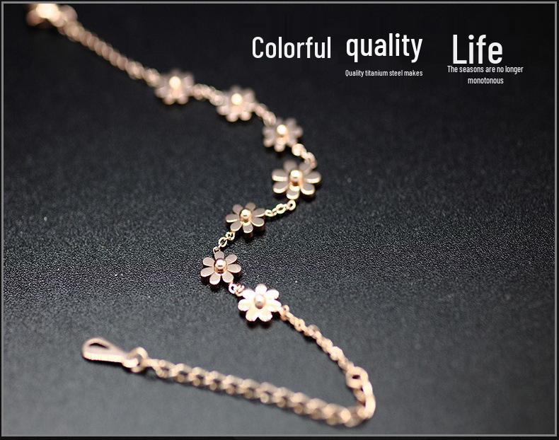 Korean-Style Daisy Flower Titanium Steel Anklet for Women