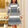Bohemian Casual Midi Jurk voor Dames Print Ronde Hals Lange Mouw A-lijn Losse Swing Jurken