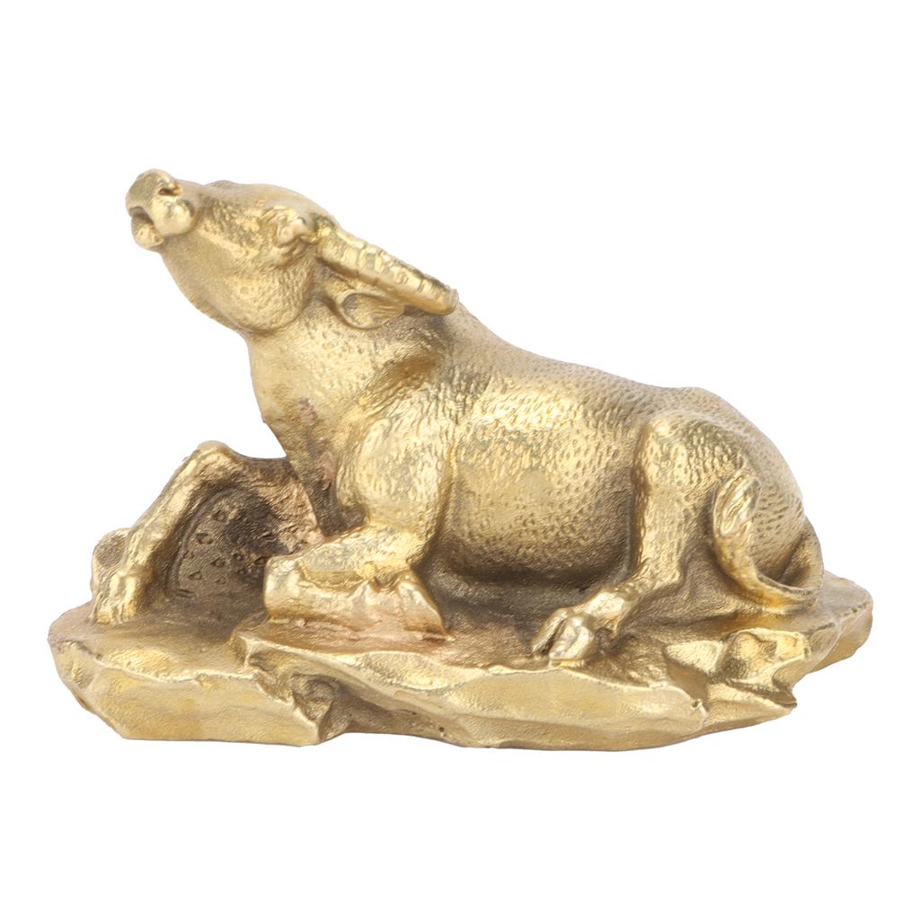 Brass Bull Ornament Lying Position Statue Wall Street Bull With Base for Tea Pets Small Craft