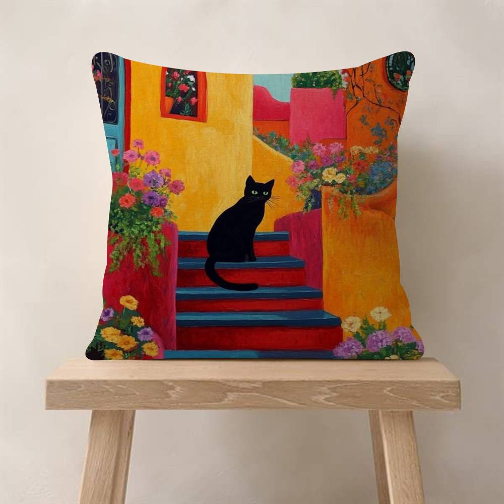 Fodera per Cuscino Gatto Camera da Letto Verde Artistico e Fodera per Cuscino Divano Decorazione Stanza Casa Regalo per Bambini
