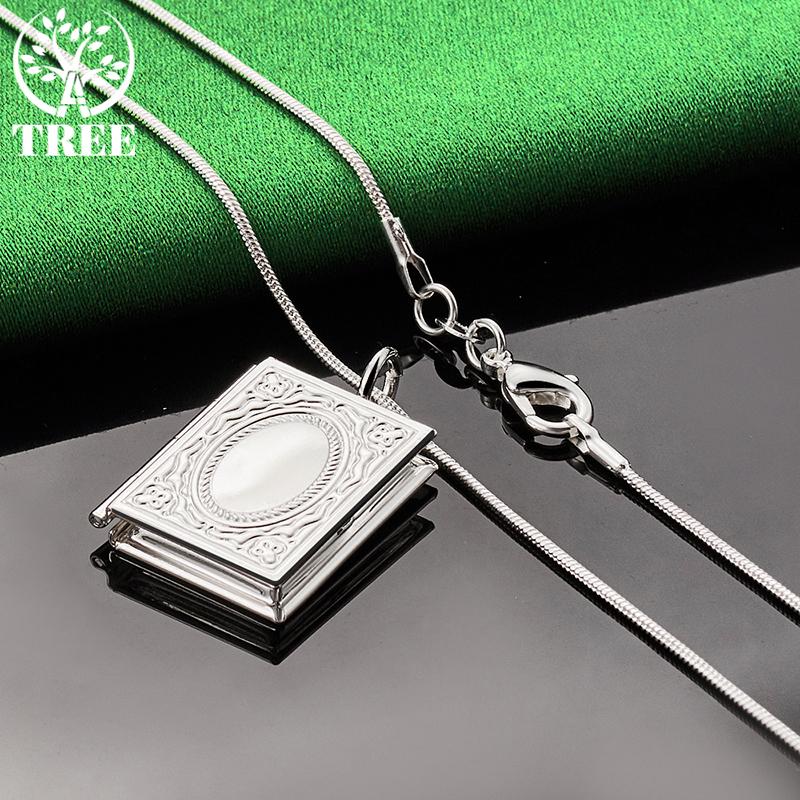 ALITREE 925 Sterling Silver Book Photo Frame Pendant Necklace For Women Necklaces Fashion Party Wedding Jewelry Birthday Gift