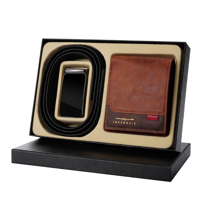 Men's Belt Wallet Combination Set Head Layer Cowhide Automatic Buckle Trousers Belt Wallet Gift Box