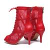 Buty do tańca czerwone damskie wysokie buty do tańca towarzyskiego buty do salsy i tanga dziewczęce modne na imprezę siateczkowe Cuto