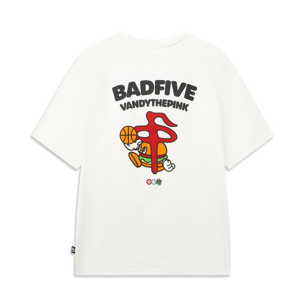 Li Ning × Badfive Basketball Championship Casual Fashion Loose Ice Feel Moisture Wicking Comfortable Short Sleeve T-Shirt Men Tops Off-White AHSW995-2