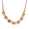 Yhpup Natural Freshwater Pearl Stainless Steel Beads Chain Necklace Bracelet Bangle Gold Color Vintage Handmade Jewelry Women