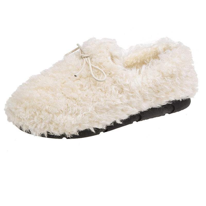 Mao Mao Shoes Women's Winter Wear Korean Version 2025 New Flat Bottom Internet Celebrity Curly Wool Lamb Wool Soft Sole Doudou Cotton Shoes
