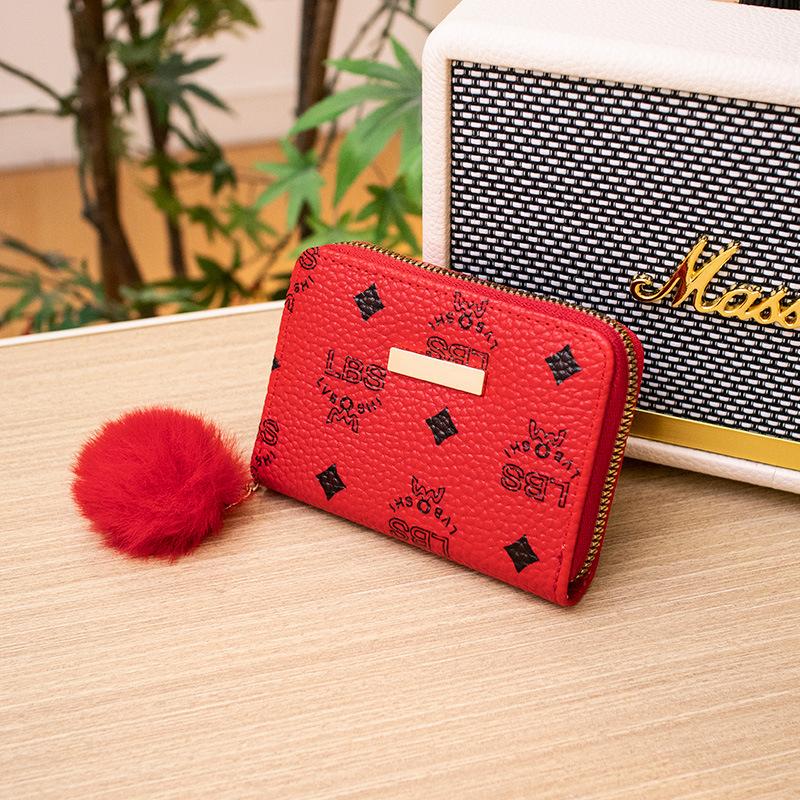 Women's change bag autumn new letter iron sheet with hairball fashionable and simple short wallet