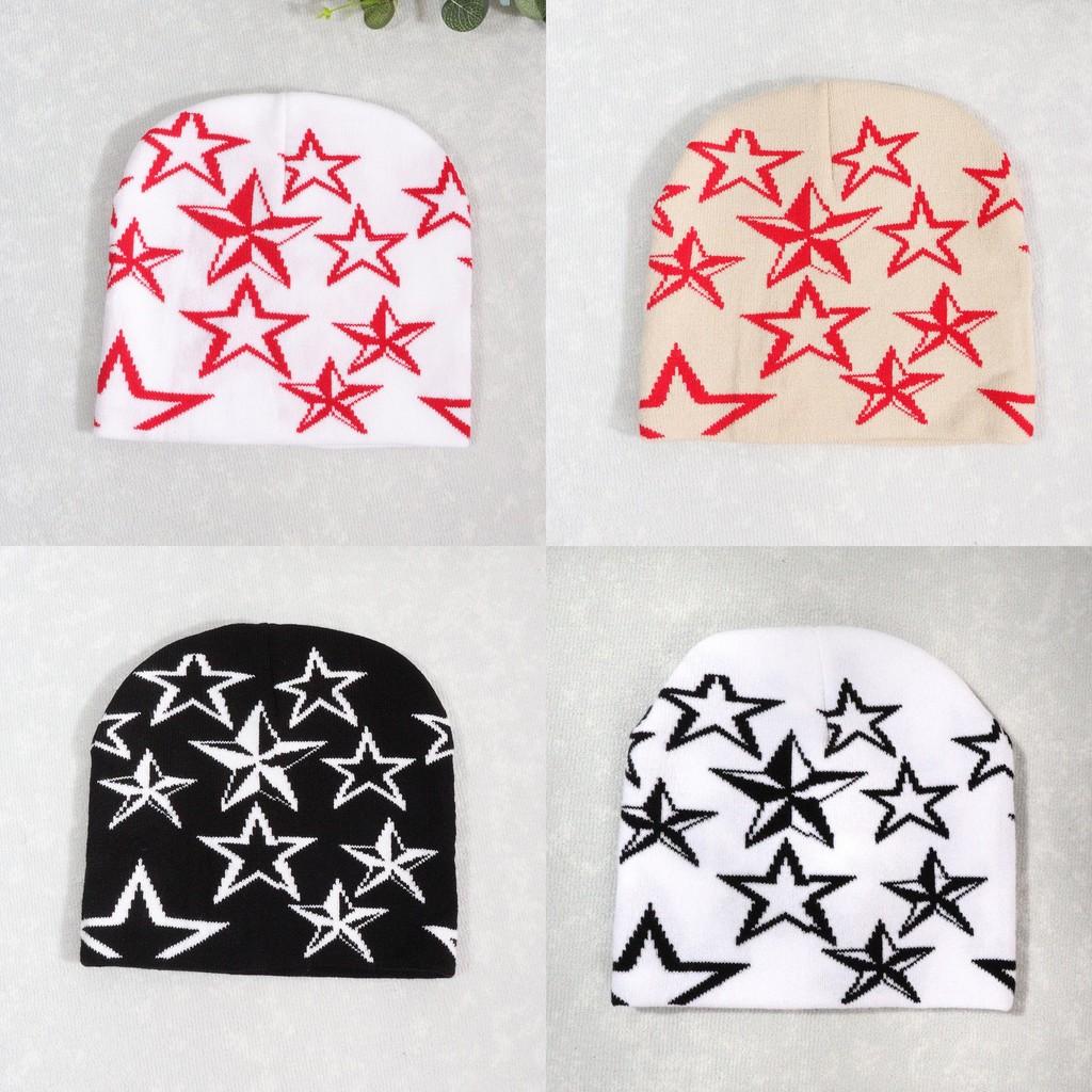 Y2k Style Star Design Knit Cap With Fluffy Fabric For Fall Street Fashion