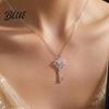 Versatile Alloy Chain for Women Magic Key Pendant Necklace Pink Cubic Zirconia Heart Necklace Rhinestone Sweet Fairy Jewelry Girls Everyday