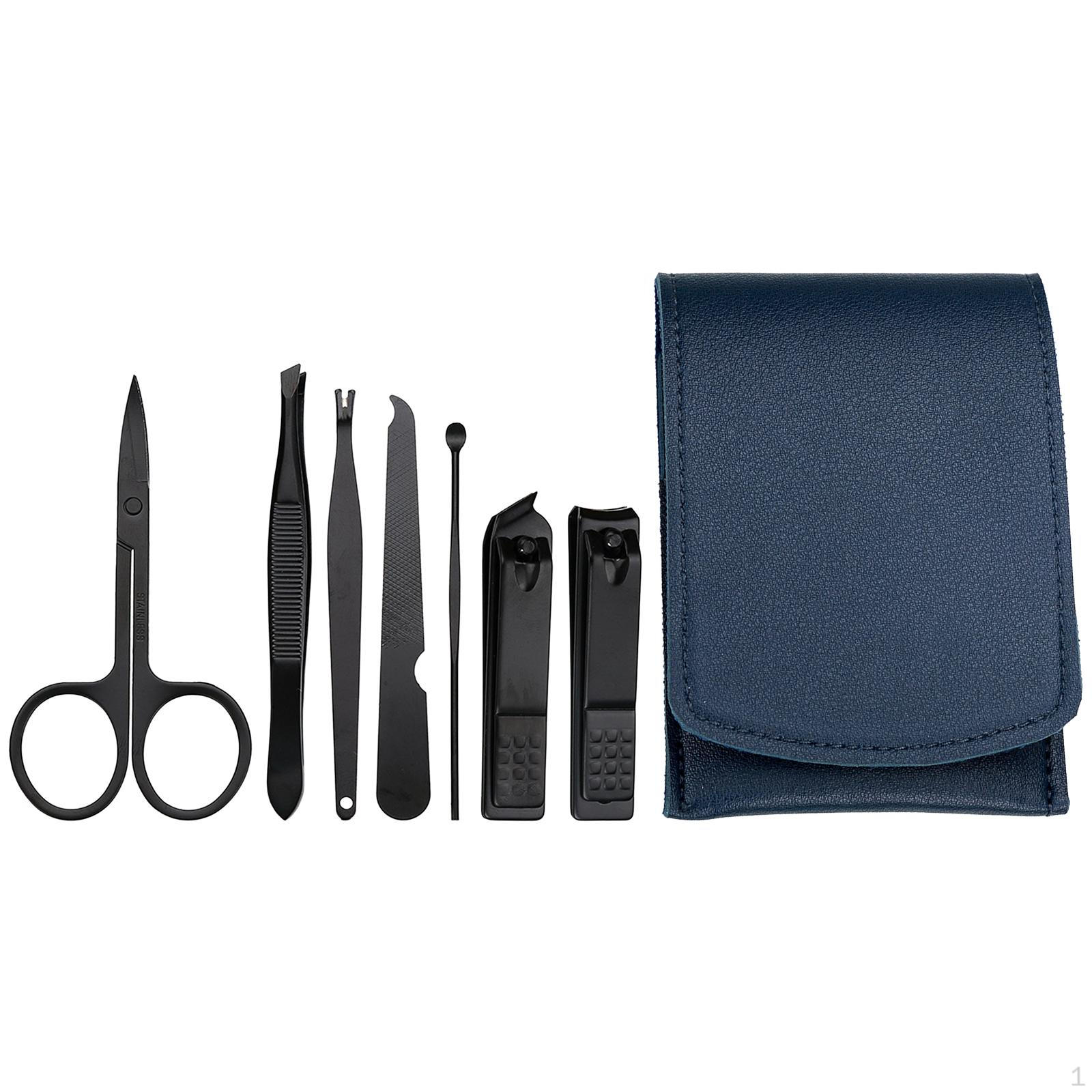 

7 Pieces Kit Lightweight Grooming with PU Case Non Design for Men Portable Durable Dark Blue