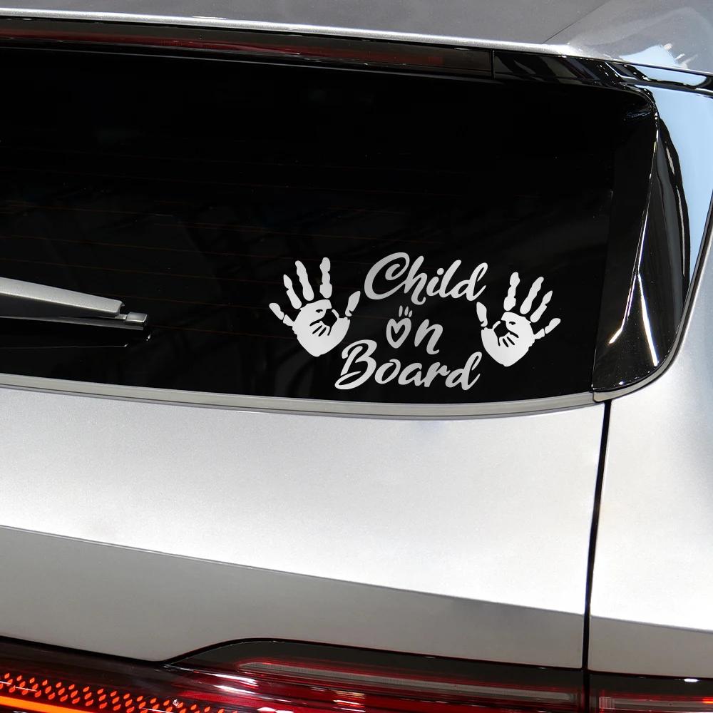 Child On Board Car Window Sticker Truck Door Decals Self-Adhesive Vinyl Palm Print Graphics Windshield Sign Decor Accessories