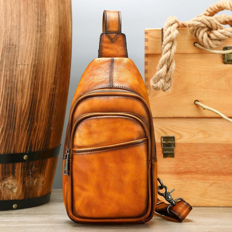 Simple Versatile Top Layer Cowhide Men's Chest Toe Cover Handmade Genuine Bag Crossbody