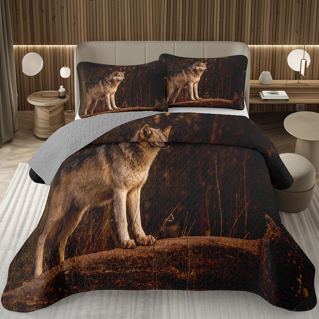 Wolf Bedspreads For Boys Teens Men Wild Safari Animal Coverlet Twin King Reversible Grey Bedding Set Wildlife Quilted Bedspread