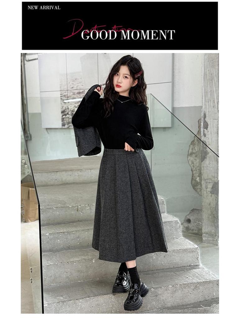 2025 Stylish Gray Vest and Skirt Set for Girls - Spring/Autumn Collection