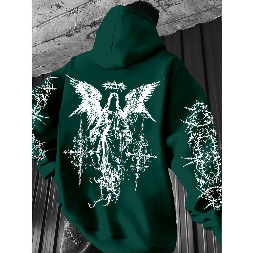Hot selling autumn and winter men s Gothic angel print soft and comfortable hooded sports outdoor streetwear 2XL