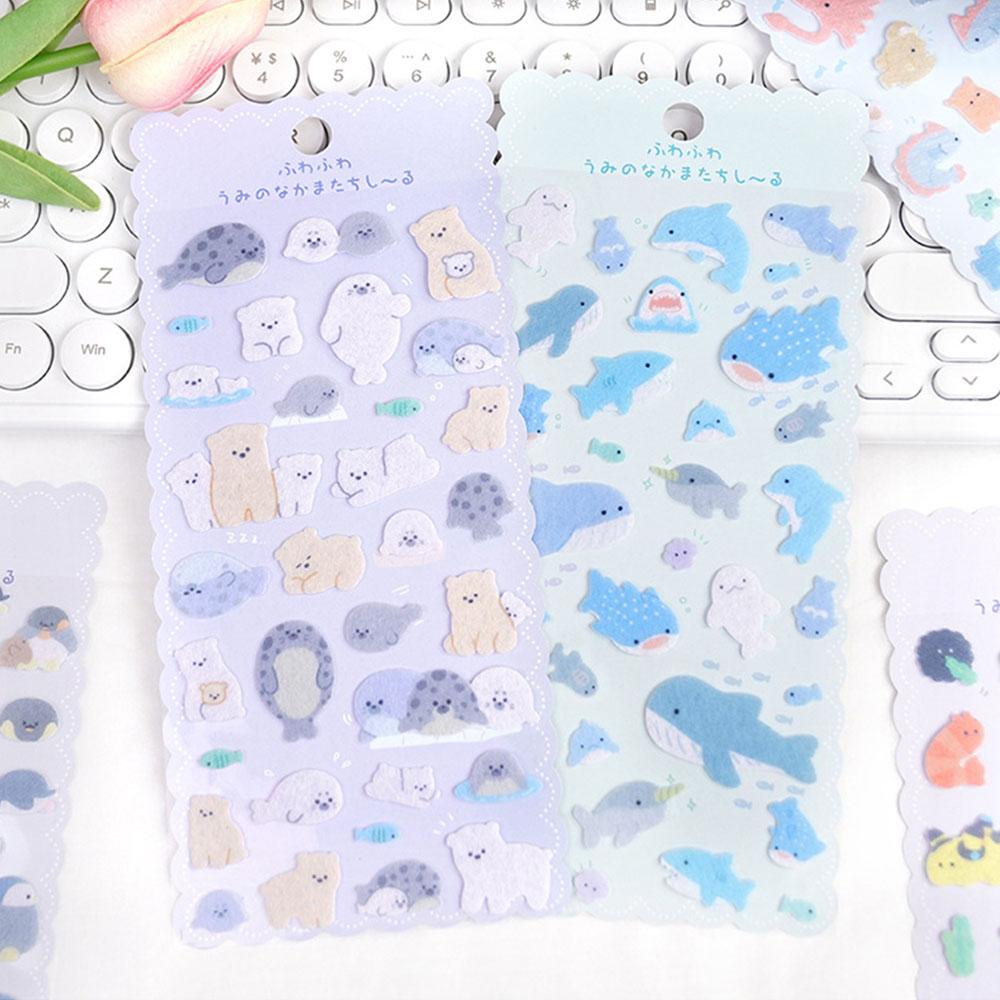Cartoon Animal Felt Cloth Kawaii Decor Stickers Scrapbooking DIY Journaling Cute Stationery Sticker Marine Animal Decor Stickers