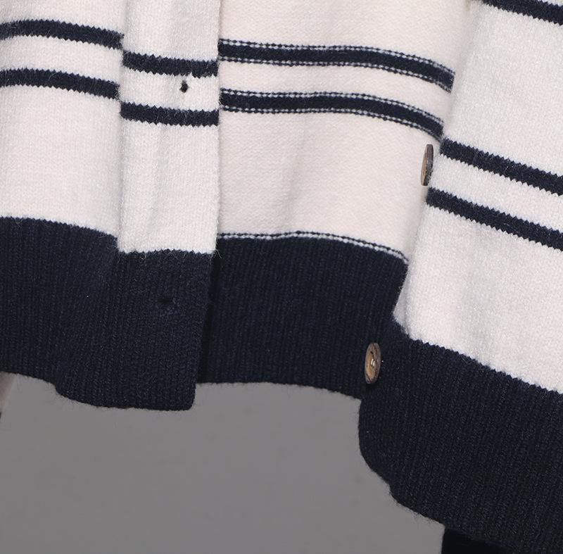 Korean Style Retro Color Block Striped Cardigan Sweater - Thickened Autumn/Winter Outerwear Women