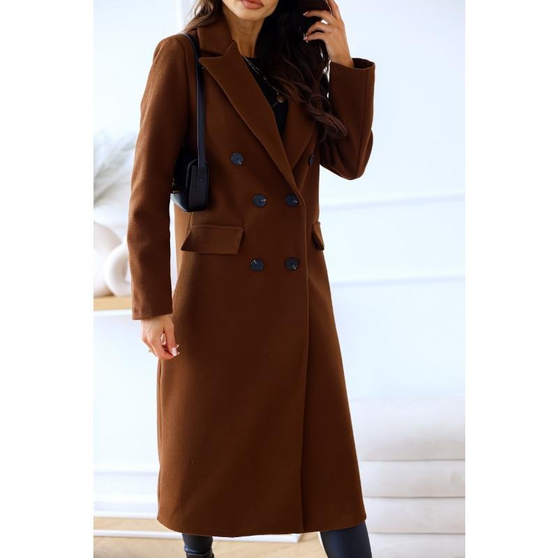 Autumn Winter Loose Casual Solid Color Double Breasted Wool Coat Women All-match Cardigan Outwear Top