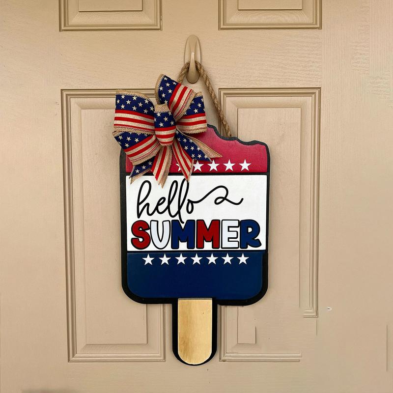 Hello Summer Door Sign Ice Cream Shape Hello Summer Decor Colorful Independence Day Decorations Front Door Summer Signs For Home