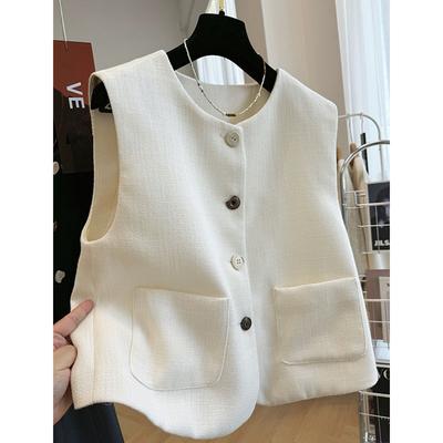 French Style Vest Coat for Women Spring Autumn, Sleeveless Jacket Outerwear