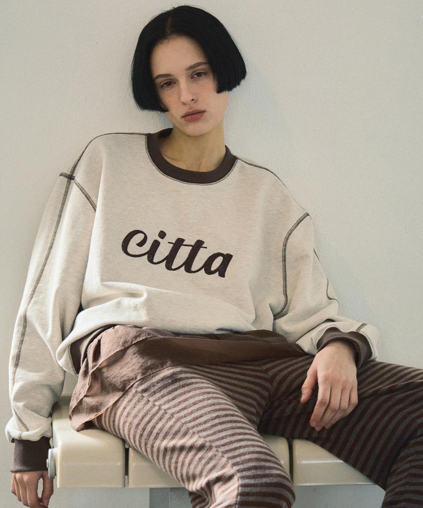 CITTA Chain Stitch Logo Sweatshirt Ctt309 (Oat Melange_Brown)