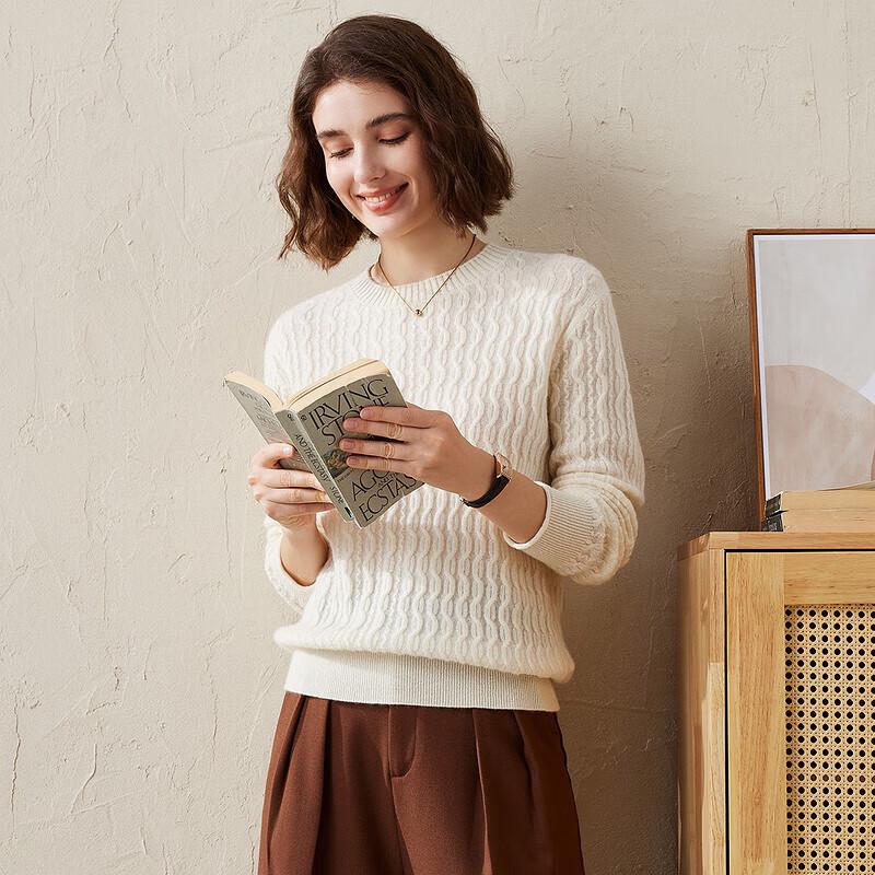 Kemon Boca Women's Cable Knit Cashmere Round Neck Sweater