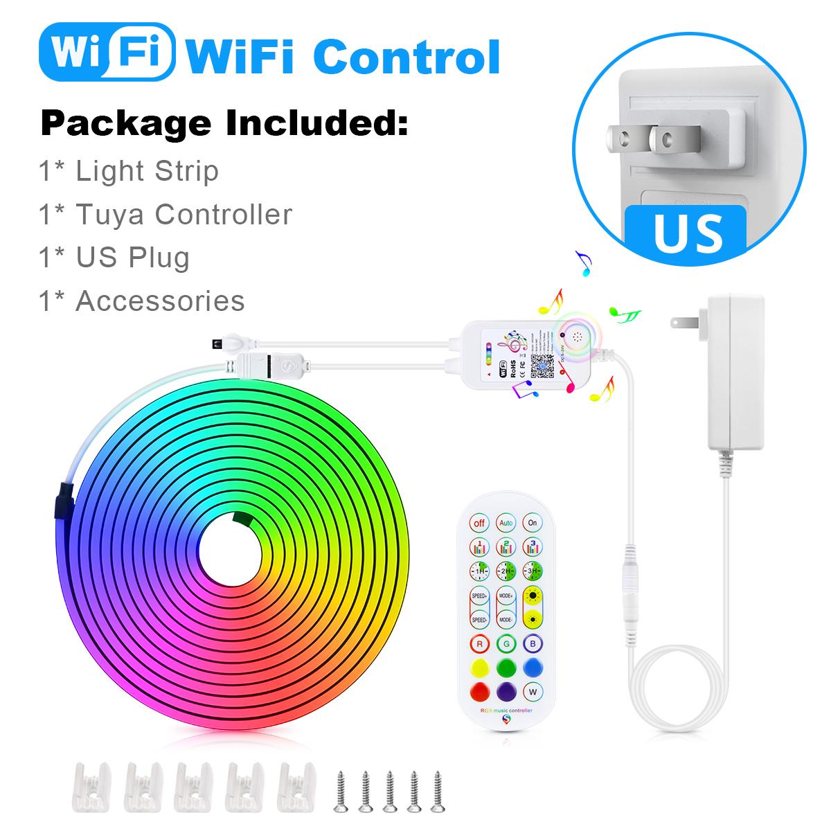 

Черная трубка из силикагеля, светодиодная лента, неоновые огни Tuya Smart Life, Wi-Fi, управление через приложение RGB, неоновая вывеска, лента для домашнего рождественского декора с адаптером ЕС или США 1M