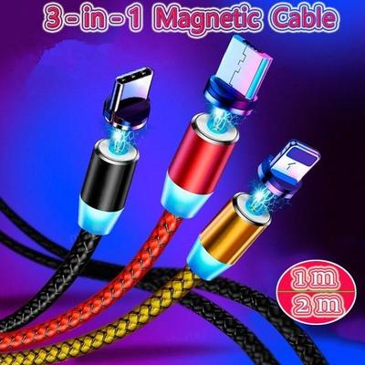 1M 2M 360 Round Magnetic LED Strong Nylon Micro USB C For iPhone Charging Cable