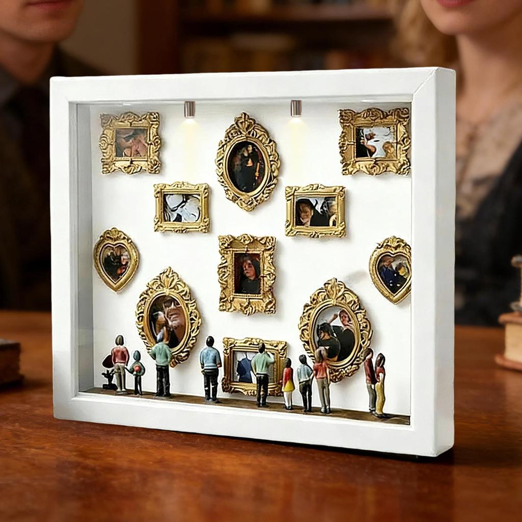 Mini Museum Silhouette Box Creative Memory Display Kit with Mini Figurines Gold Frames for Anniversary Wedding Gift Decor