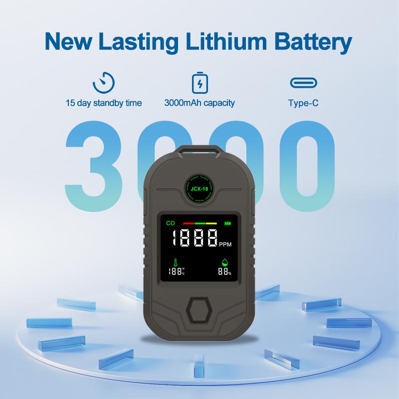 4-in-1 Portable CO Detector: Carbon Monoxide Alarm, Temperature & Humidity Monitor with Flashlight, Long-Lasting Battery