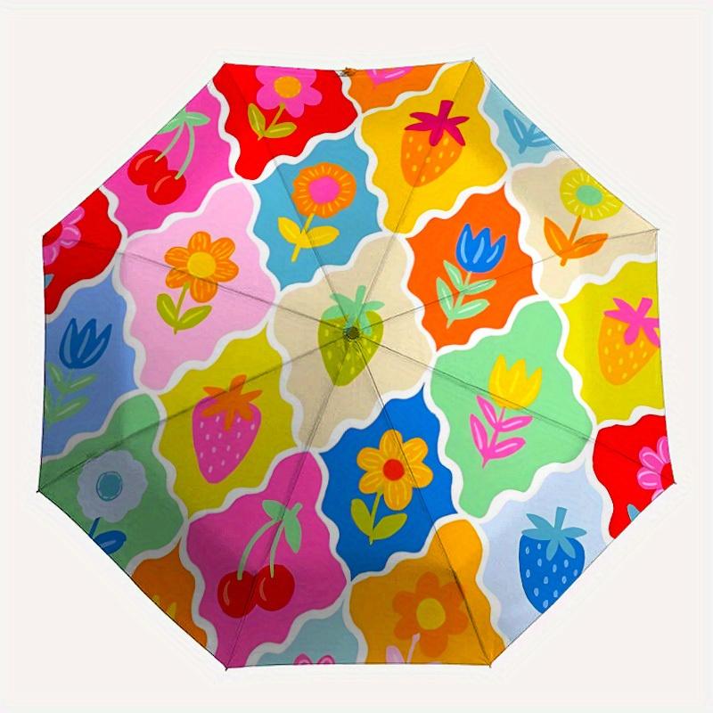 

1pc Floral Pattern Automatic Folding Umbrella, Portable & Foldable Design with 8 Ribs, Casual Outdoor Accessory Halloween and Christmas gift