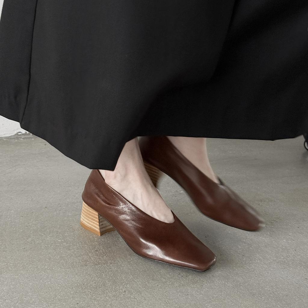 Fashion 2025 New Classic Concise Women Pumps Thick Heels Genuine Leather Office Lady Working Mature Basic Shoes Woman Spring Autumn