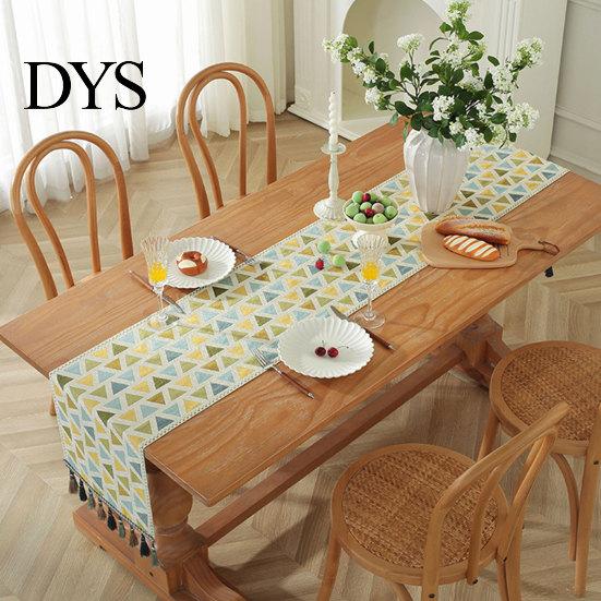 Jacquard Table Runner Geometric Runner, Colorful Triangles Vintage Floral Tassel Edge with Edges for Home Farmhouse Dining Decor Soft