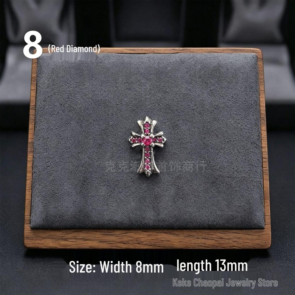Cercei Stud Trendy Cruce Cupru Alb Argint Thai 925 cu Diamante Colorate pentru Bărbați și Femei
