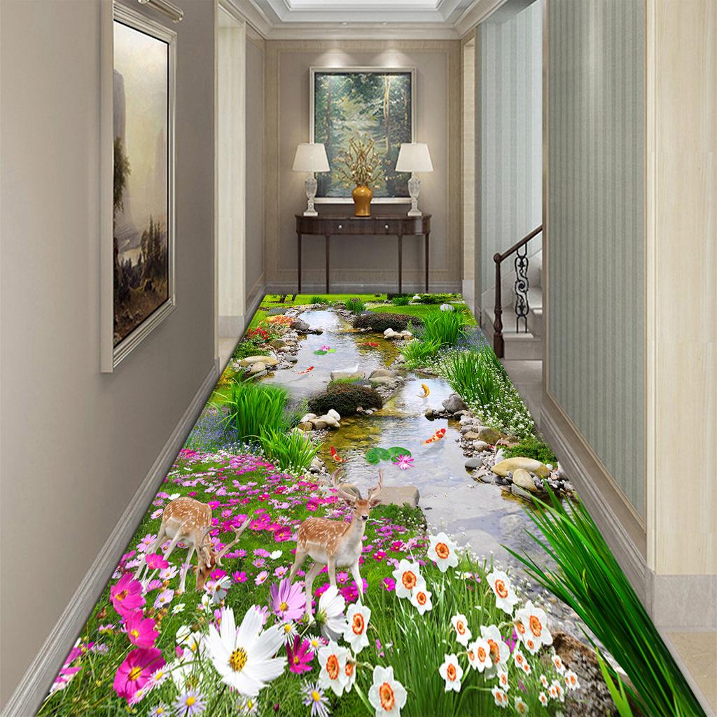 3D Floor Painting Three-Dimensional Door Long Square Living Room Carpet Floor Mat Non-Slip Absorbent Children'S Marine Large Floor Mat