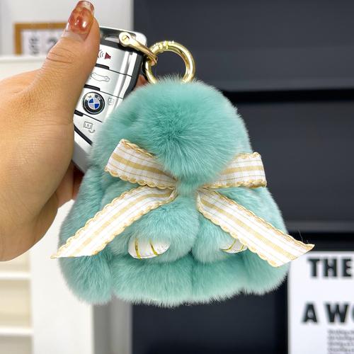 Real Rex Rabbit Hair Bowknot Little Rabbit Car Key Chain Pendant Cute Plush Drop Ear Rabbit Doll Bag Pendant
