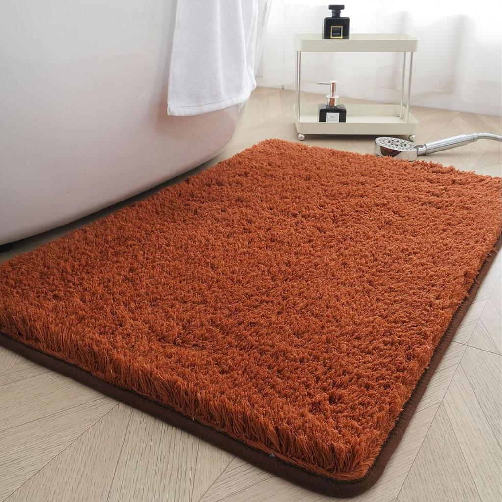 Thick Lambswool Water-Absorbent Bathroom Rug - Solid Color Full Coverage Floor Mat for Living Room, Bedroom, Entrance
