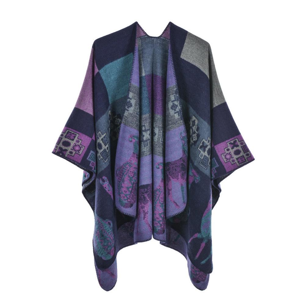 Women's Ethnic Style Thickened Shawl Cape: Autumn/Winter, Plus Size, Slit Design, Travel Scarf