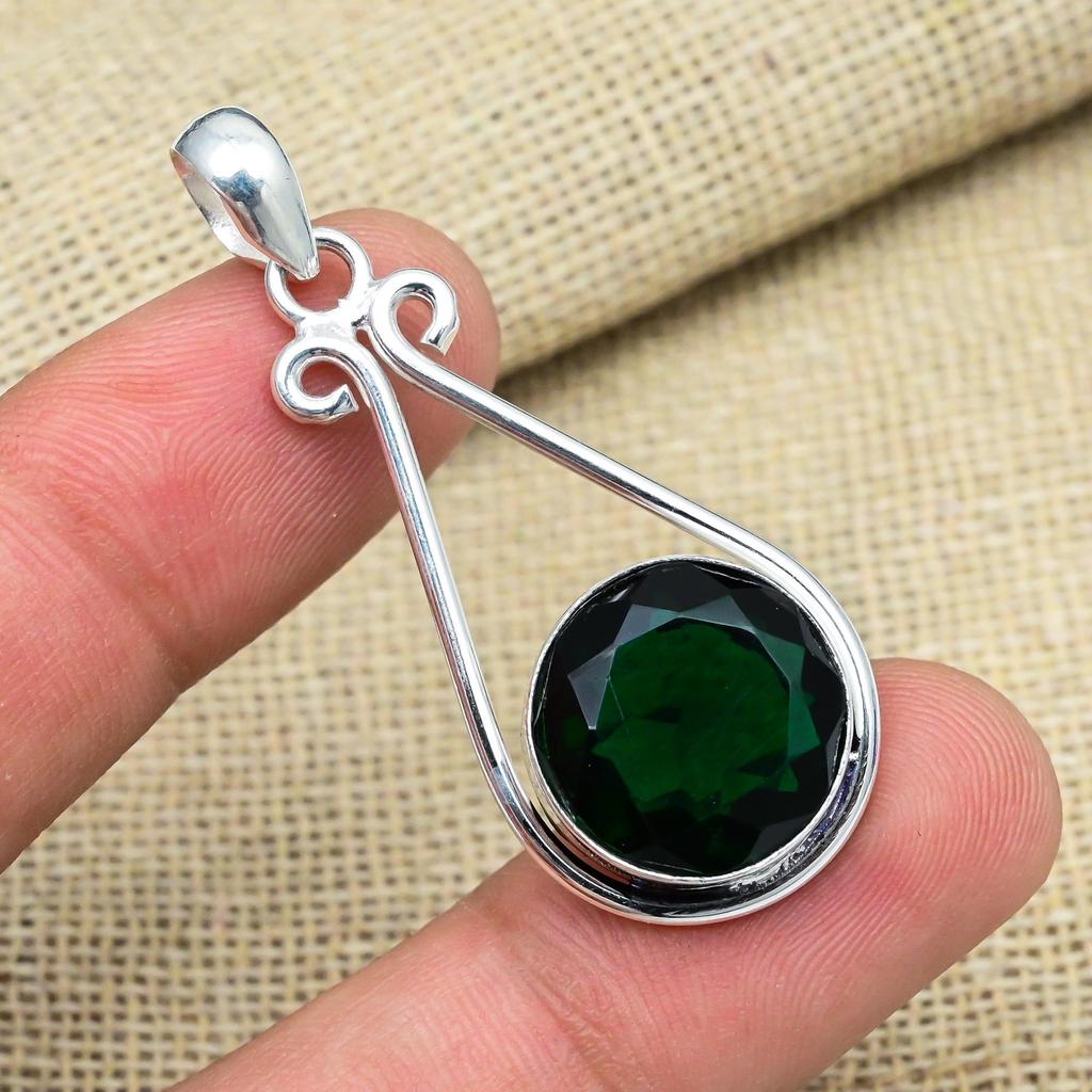 Chrome Diopside Gemstone 925 Solid Sterling Silver Handmade Jewelry Exquisite Pendant For Women