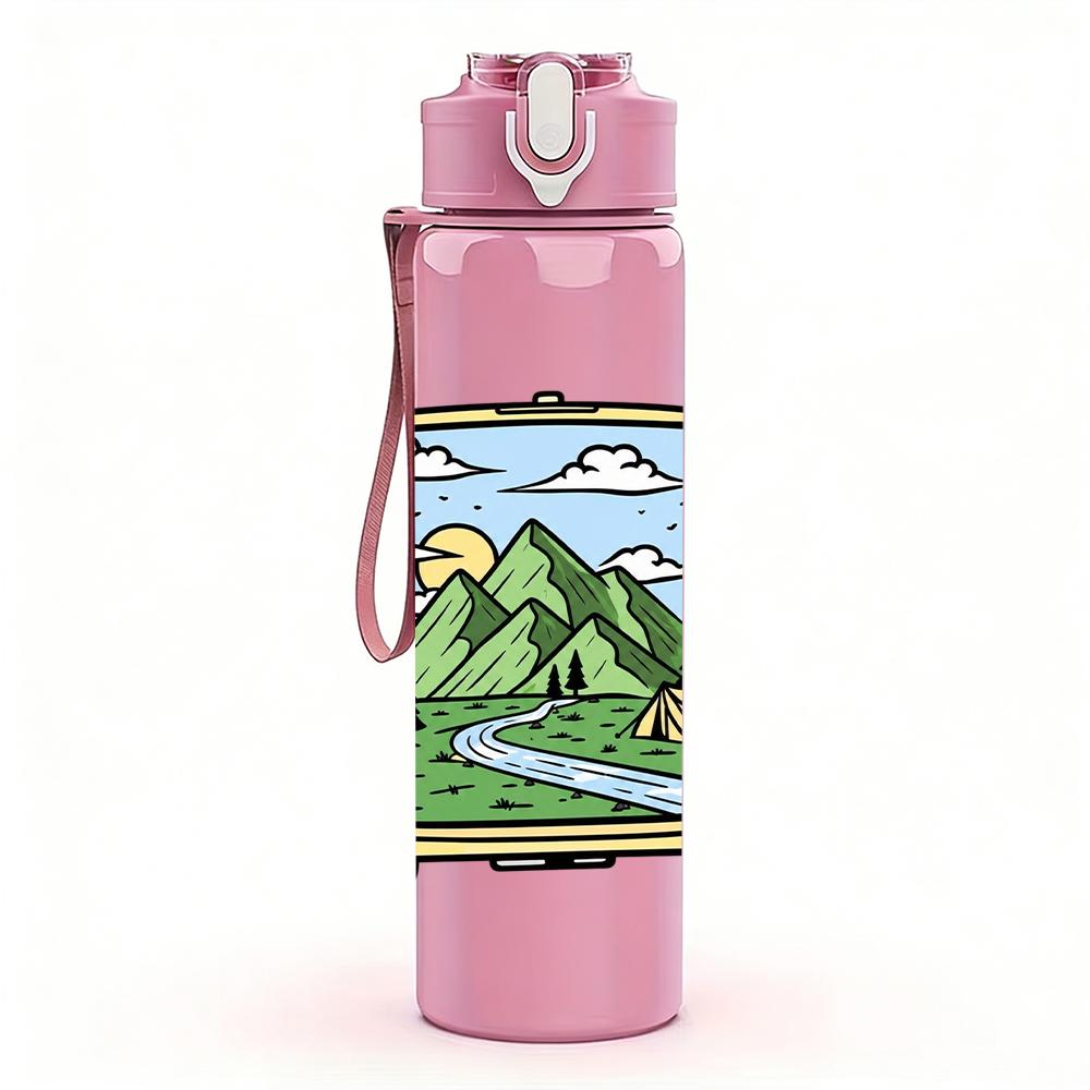1PC Mountain Camping Van 750ml Color Plastic Sports Water Bottle Leakproof Flip Straw Lid Suitable for Sports Office Home Use