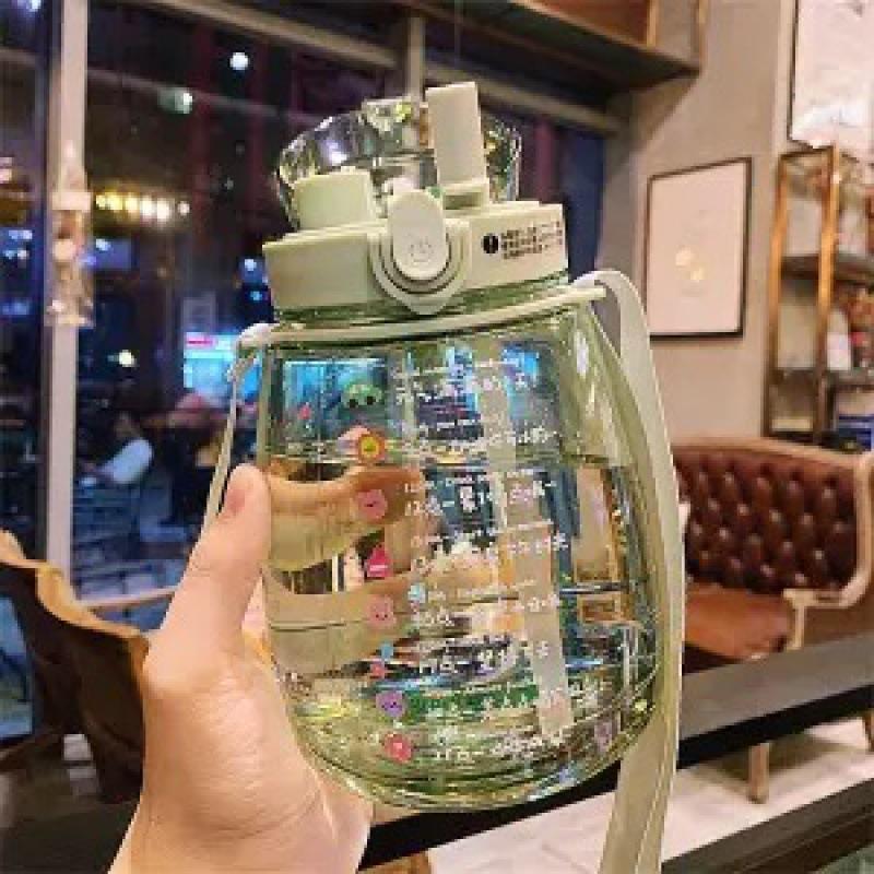 Large Capacity High-Temp Resistant Stylish Water Bottle with Straw for Girls - Perfect for Sports & Summer