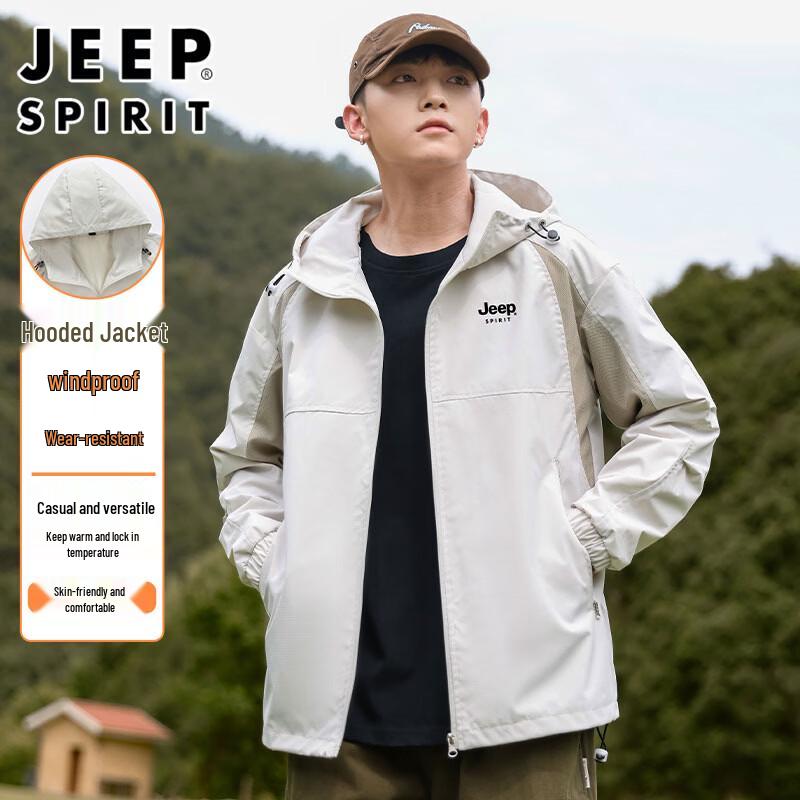 JEEP SPIRIT Men s Outdoor Hooded Windbreaker Jacket XL
