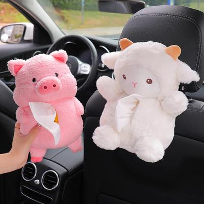Kawaii Car Tissue Box Plush Doll Piggy Sheep Guardanapo Suporte de papel de seda Car Styling Portable Paper Case Home Napkin Paper Holder