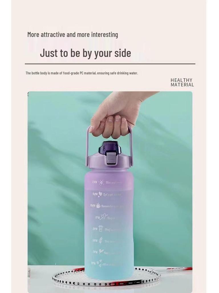 Gradient Color Large-Capacity Frosted Sports Water Bottle with Straw - 3-Piece Set