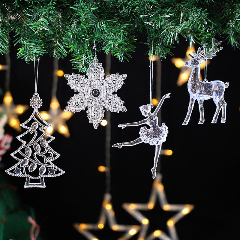 Transparent Acrylic Snowflake and Elk Christmas Tree Decorations