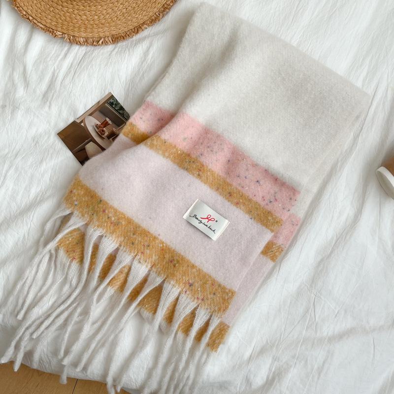 Cheese Milk Yellow Plush Scarf Women's Autumn and Winter New Korean Version Color Dot Imitation Cashmere Shawl Warm Thickened Student Scarf
